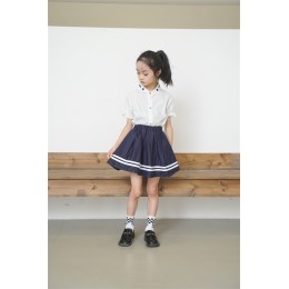 BD-MO-161   Design British style shirt and school uniform suit Custom-made cuffs with contrasting stripes, school skirts design with anti-glare safety pants, neckline with contrasting stripes design, school uniform manufacturing factory BD-MO-161   Design British style shirt and school uniform suit Custom-made cuffs with contrasting stripes, school skirts design with anti-glare safety pants, neckline with contrasting stripes design, school uniform manufacturing factory